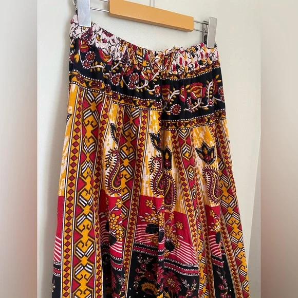 Boho Mixed Print Wide-Leg Crop Culotte Pant Size Small Festival - Picture 3 of 8